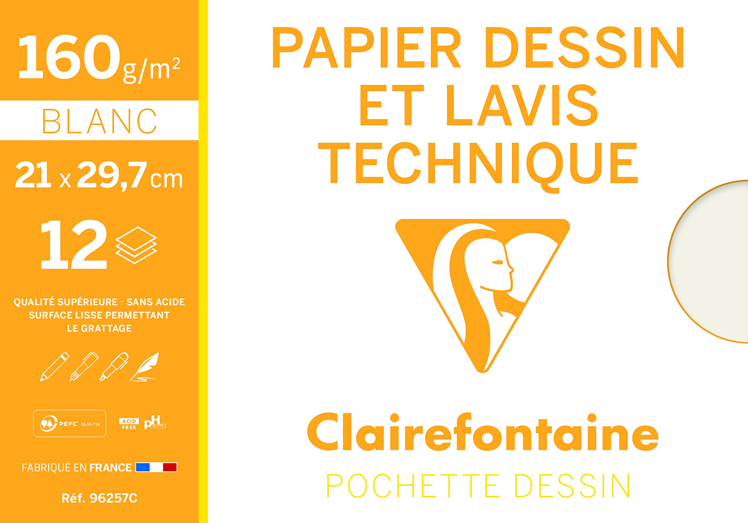 clairefontaine-96257c-zeichenpapier-a4-160-g-mappe-mit-12-bogen-wei image 1