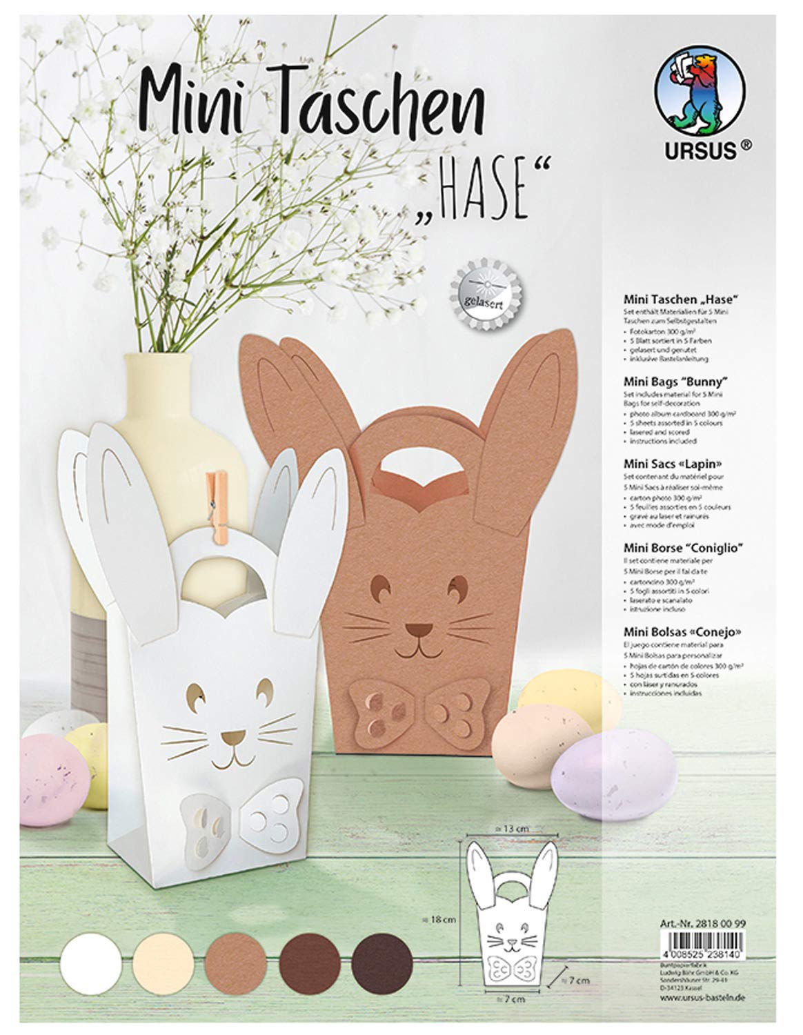ursus-28180099-mini-taschen-hase-bastelset-f-r-5-t-schchen-13-x-18-x-7-cm image 1