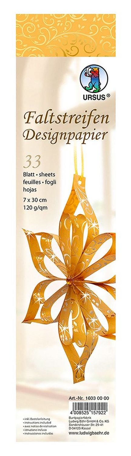 ursus-16030000-faltstreifen-designpapier-goldranken-7x30-cm-120-g-33-blatt image 1