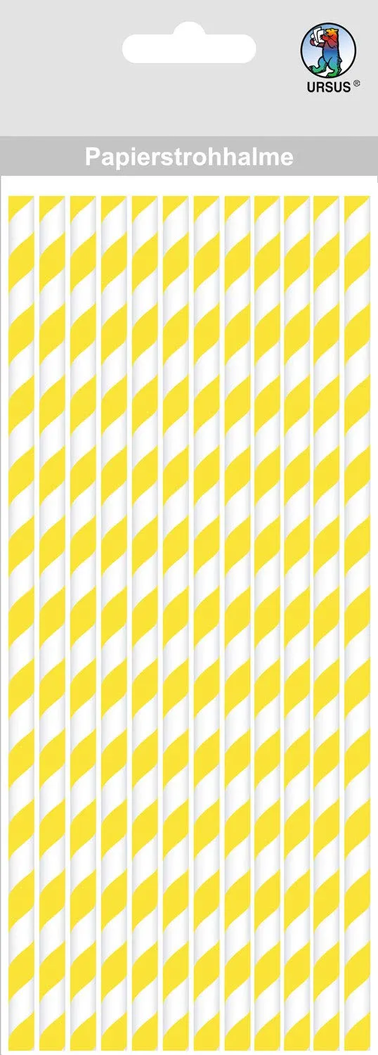 ursus-56770001-papierstrohhalme-mit-streifen-gelb-gr-e-l-19-5-cm-12-st-ck image 1