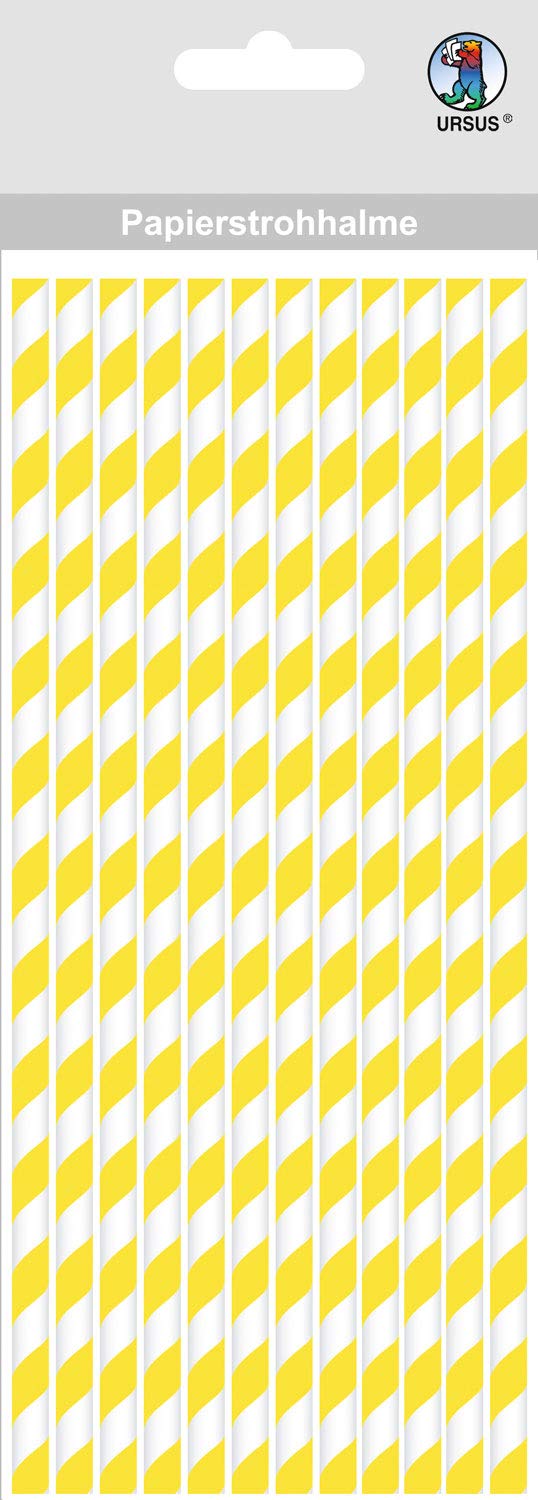 ursus-56770001-papierstrohhalme-mit-streifen-gelb-gr-e-l-19-5-cm-12-st-ck image 1