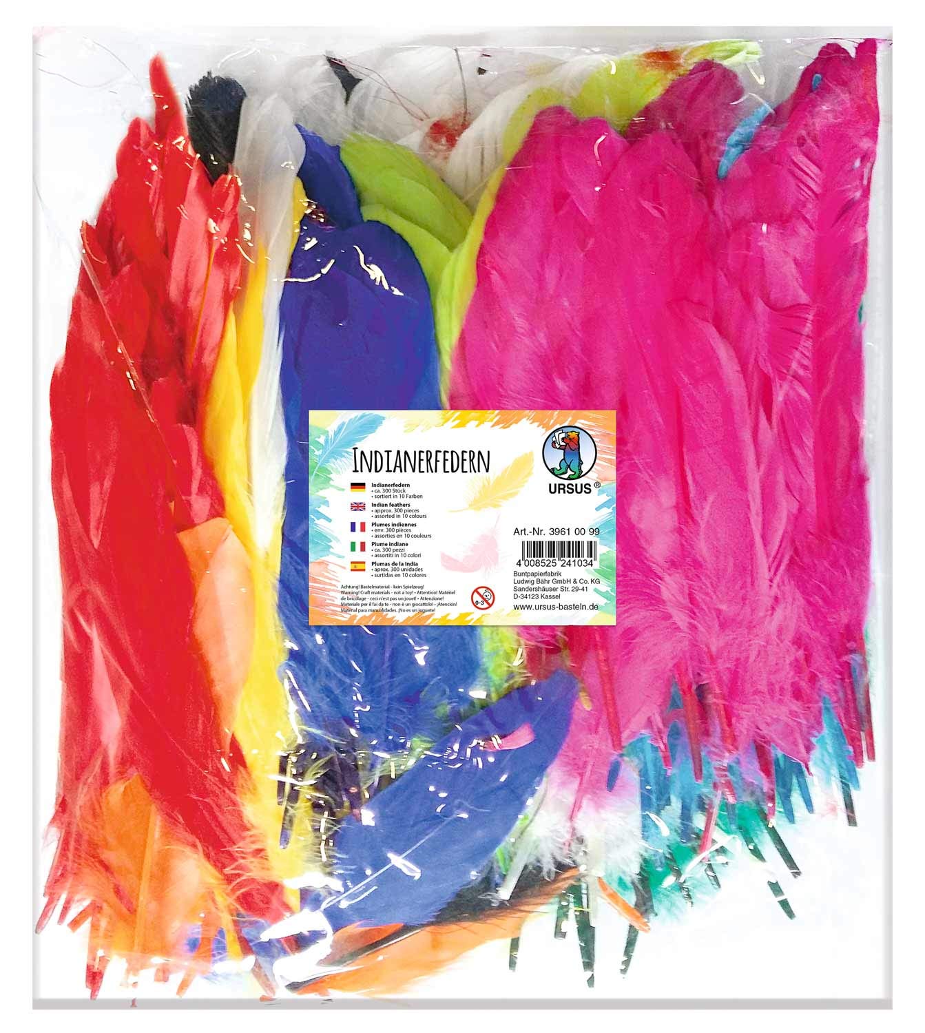 ursus-indianerfedern-300-st-ck-16-20-cm-10-farben-bastelfedern image 1