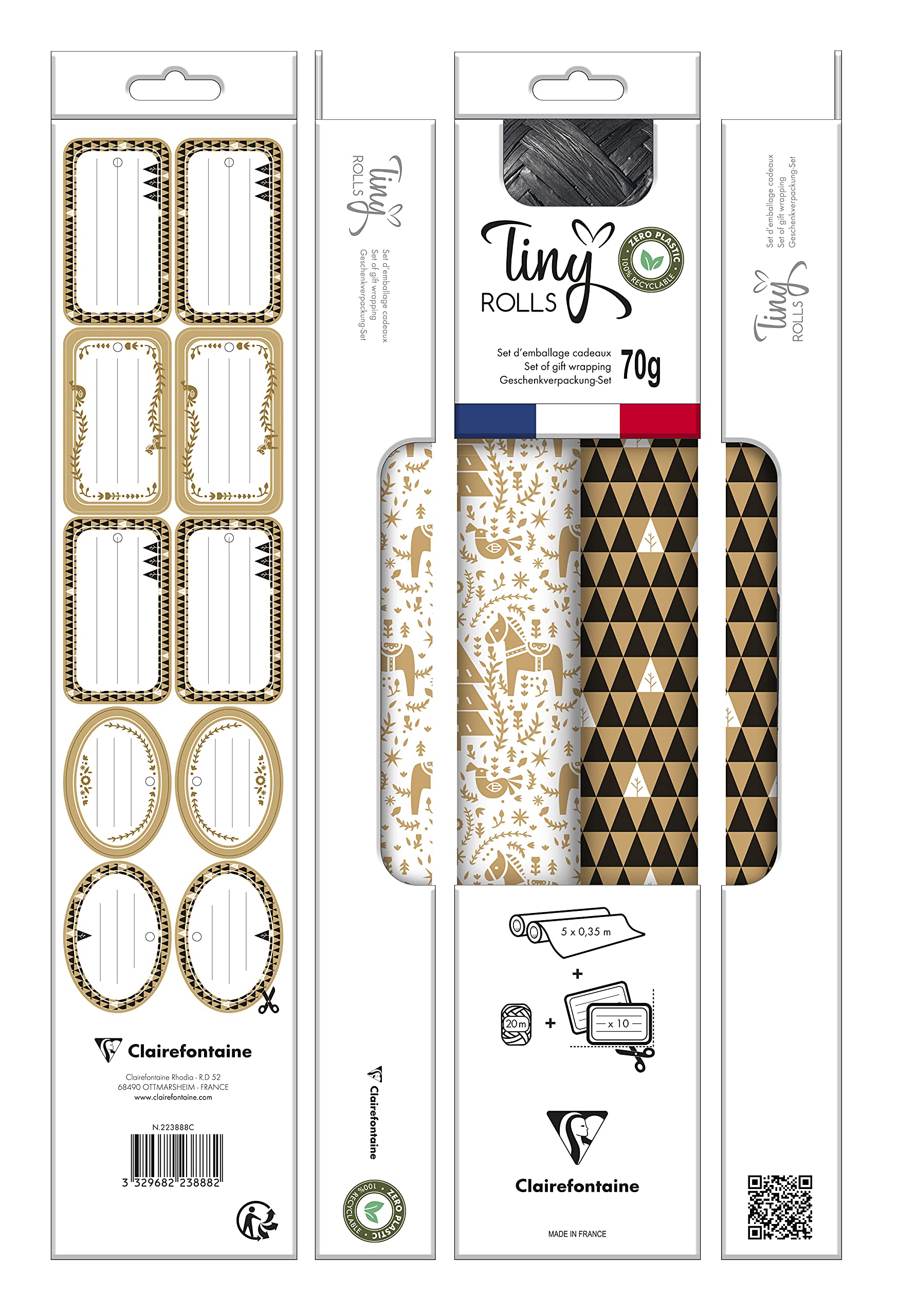 clairefontaine-tiny-rolls-geschenkpapier-set-kraft-wei-schwarz-mit-band-und-etik image 2