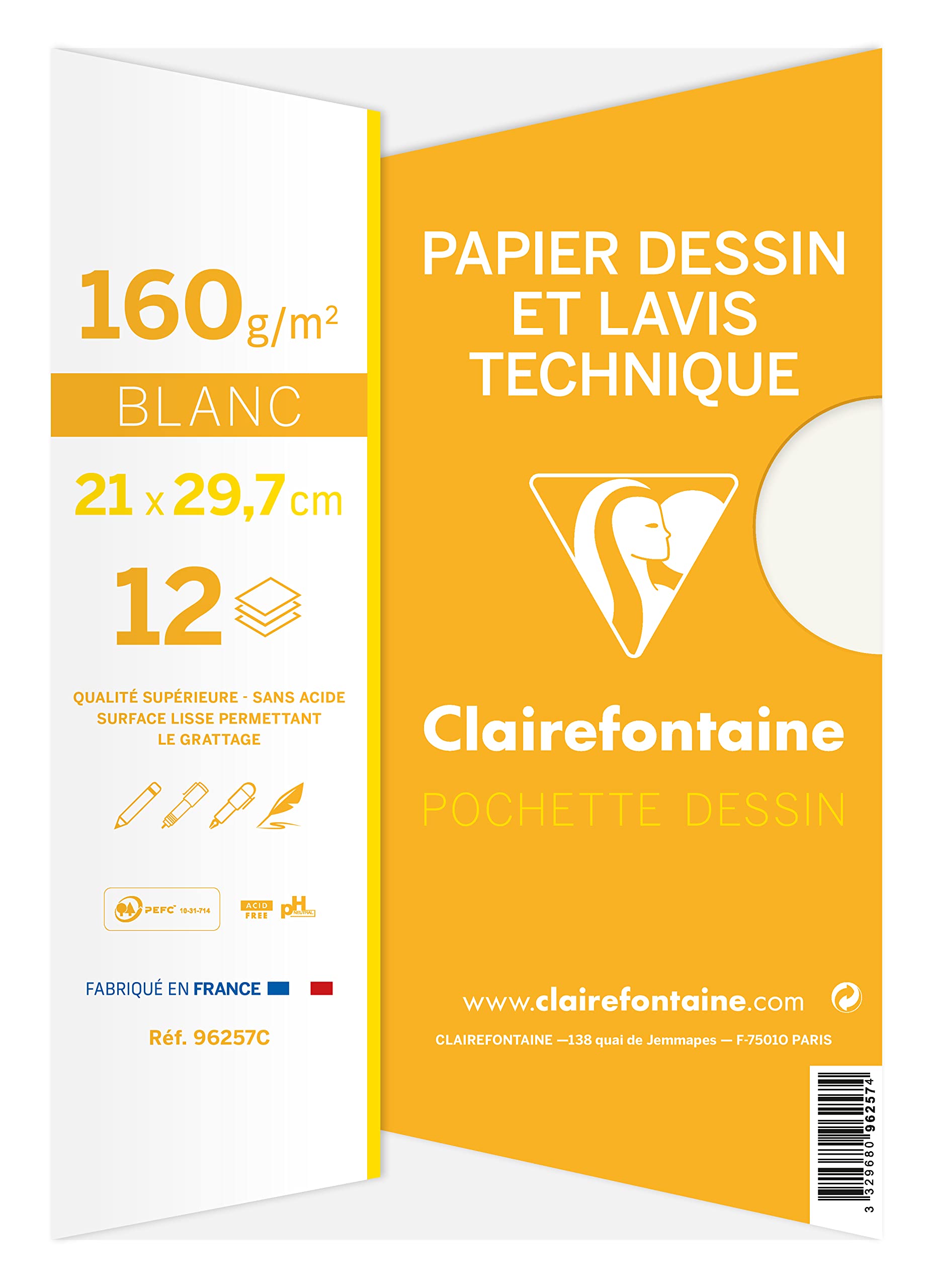 clairefontaine-96257c-zeichenpapier-a4-160-g-mappe-mit-12-bogen-wei image 2