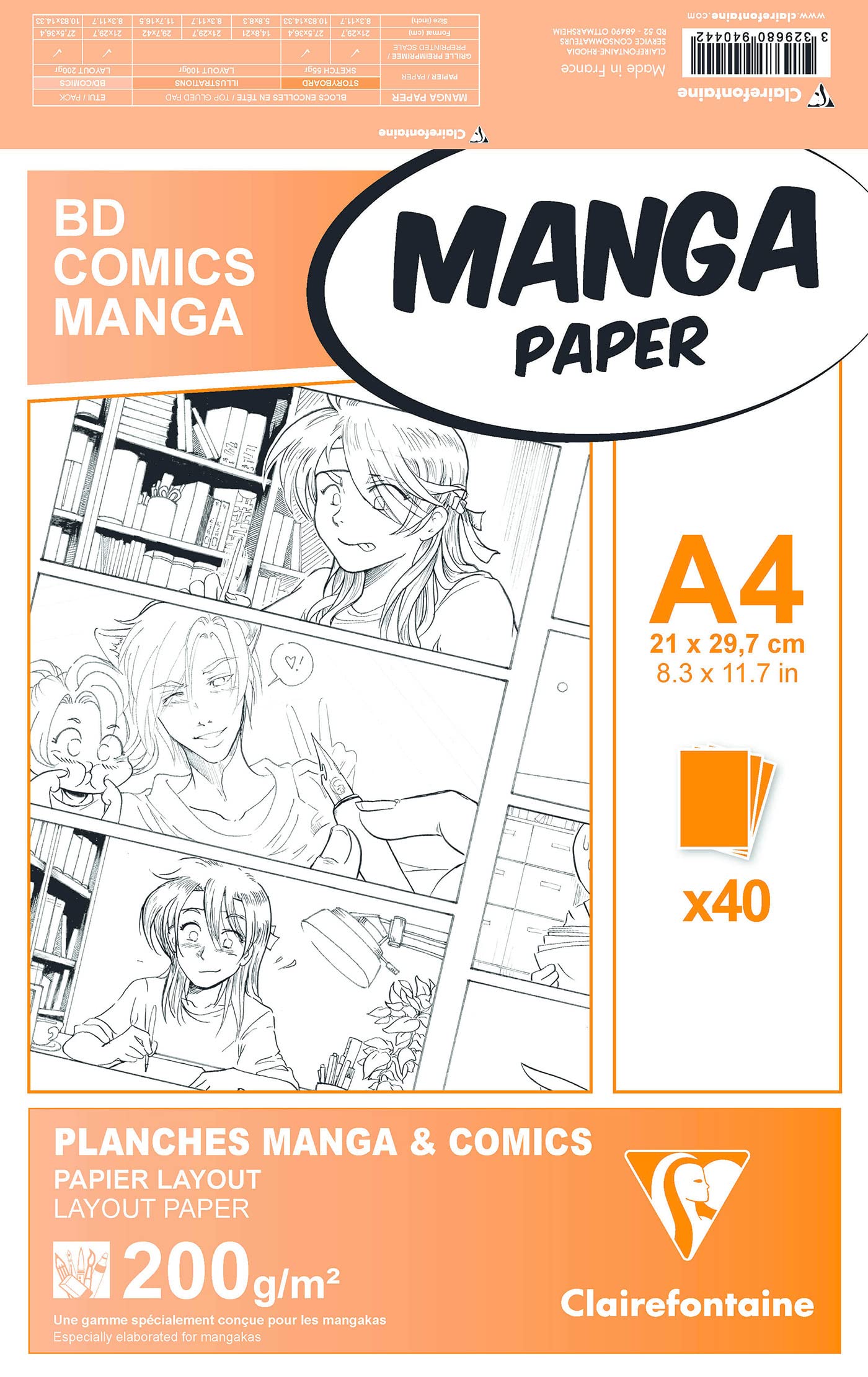 clairefontaine-94044c-manga-etui-bd-comic-zeichenpapier-din-a4-40-blatt-200-g image 1