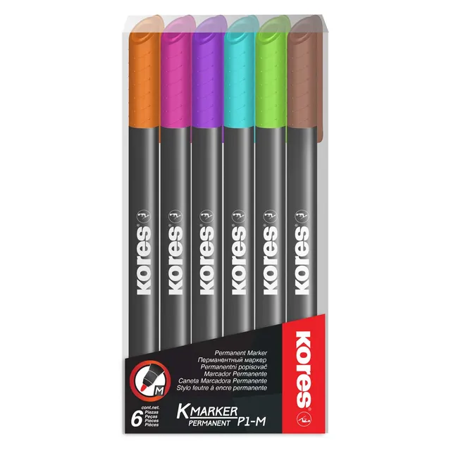 kores-k-marker-p1-permanent-marker-6er-set-sortiert-mit-faserspitze image 1