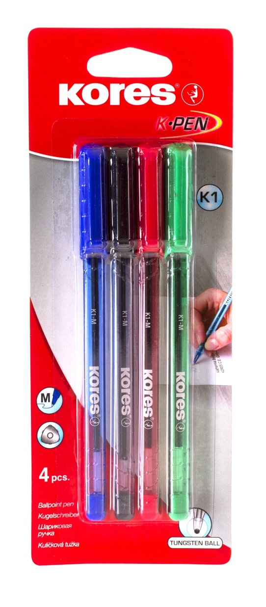kores-k1-kugelschreiber-1-0-mm-dreieckig-4er-set-blau-schwarz-rot-gr-n image 1