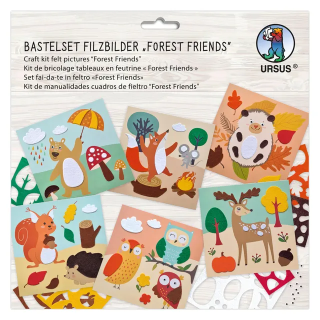 ursus-bastelset-filzbilder-forest-friends-8800002f-6-motivkarten-20-x-20-cm-mit- image 1