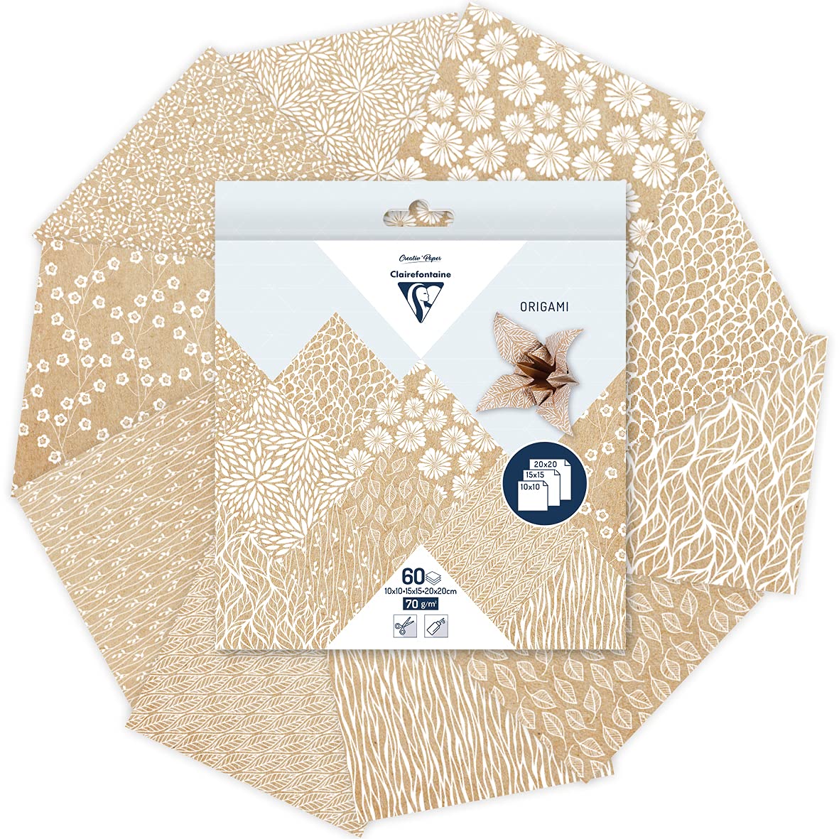 clairefontaine-95355c-origamipapier-60-blatt-10x10-15x15-20x20-cm-kraft-floral-s image 2