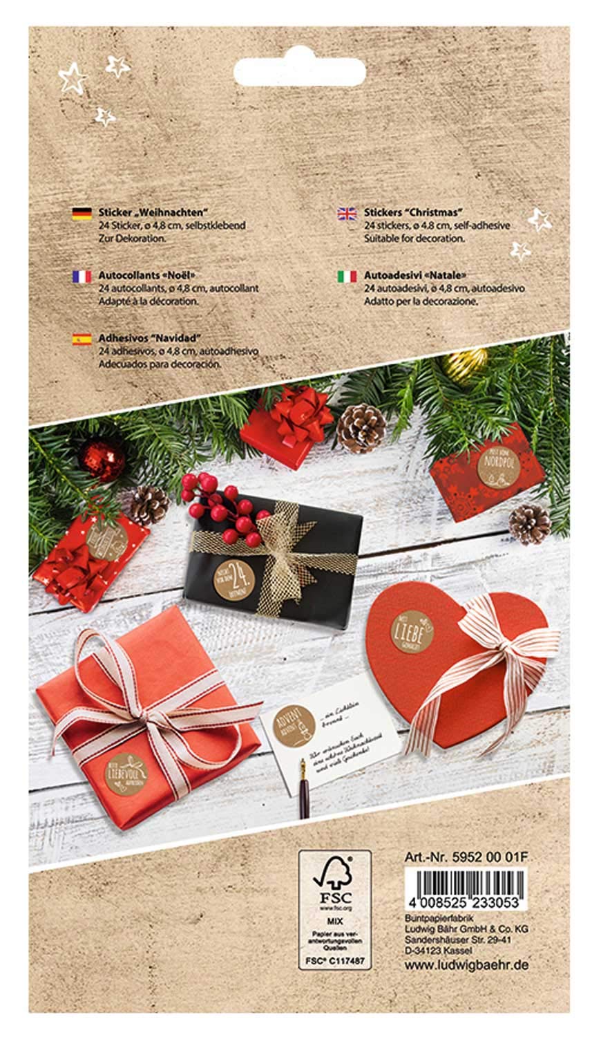 ursus-sticker-weihnachtspost-kraftpapier-24-st-ck-selbstklebend-4-8-cm image 2