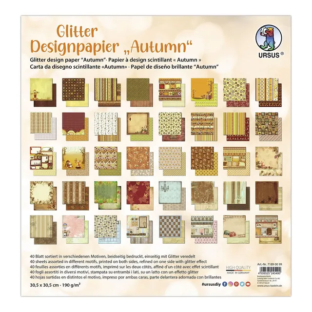 ursus-71890099-glitter-design-papier-autumn-30-5-x-30-5-cm-190-g-m image 1