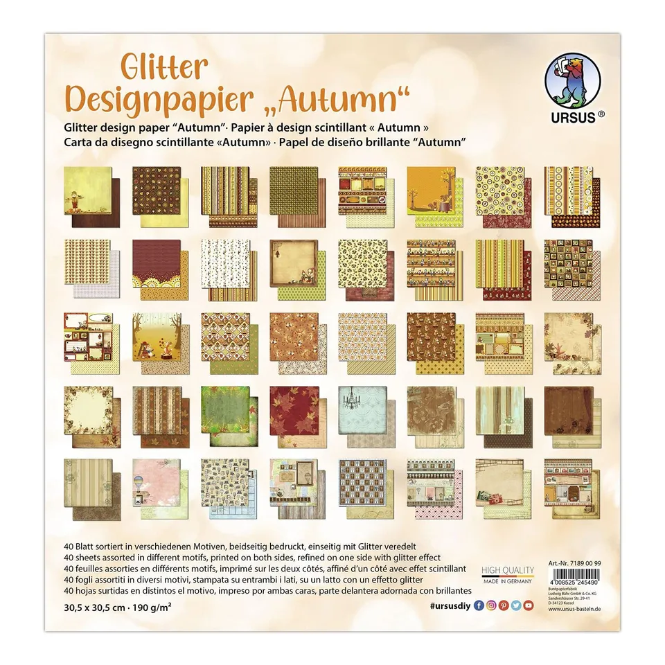 ursus-71890099-glitter-design-papier-autumn-30-5-x-30-5-cm-190-g-m image 1