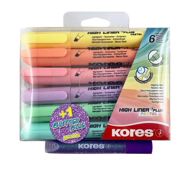 kores-highliner-plus-textmarker-keilspitze-6er-pastell-glitterglue image 1