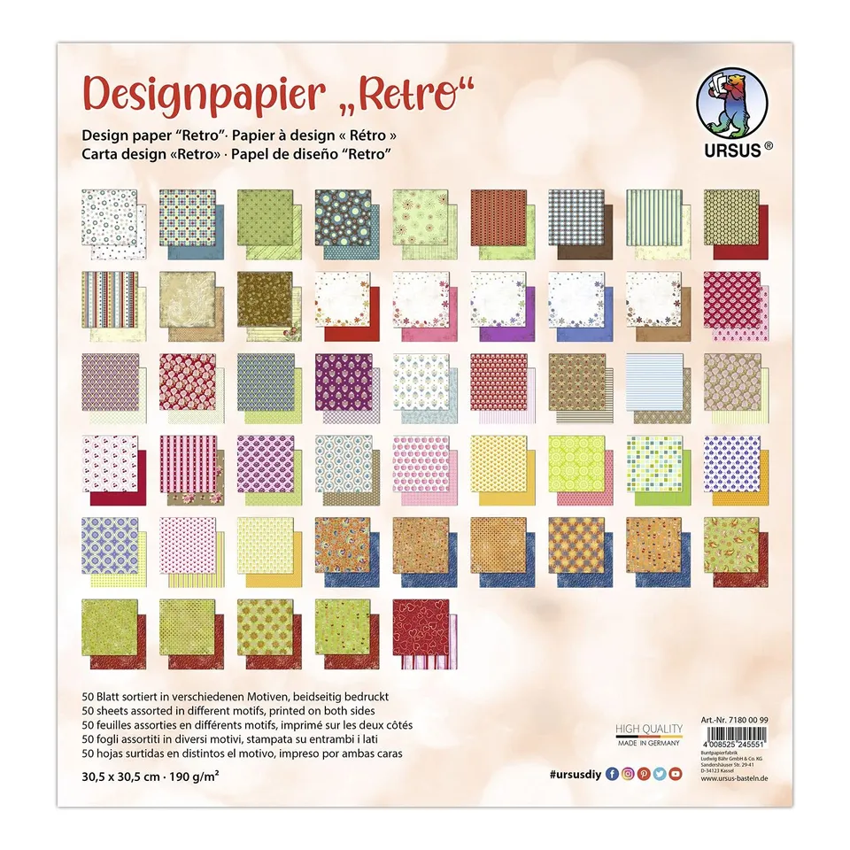 ursus-design-papier-retro-50-blatt-motiv-papier-30-5-x-30-5-cm-190-g-m image 1