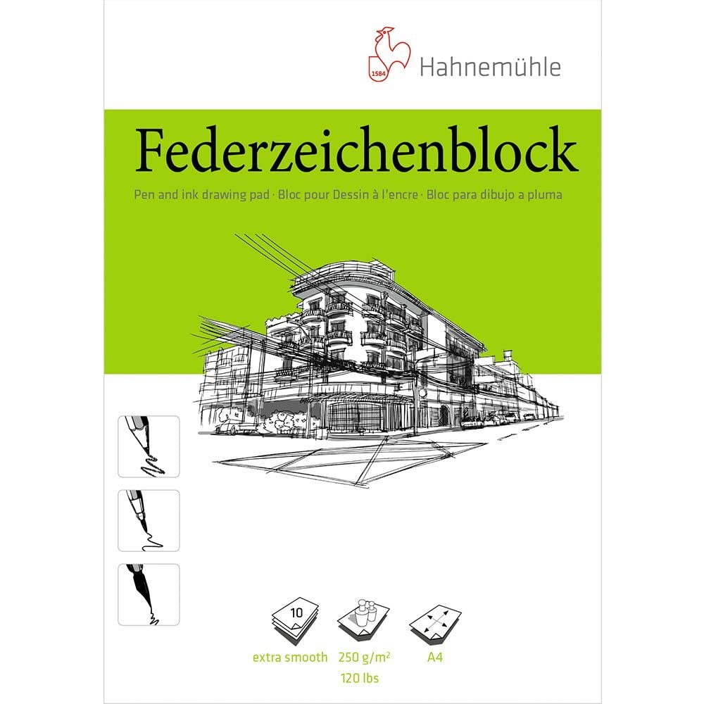 hahnem-hle-federzeichenblock-din-a4-250-g-m-10-blatt image 1