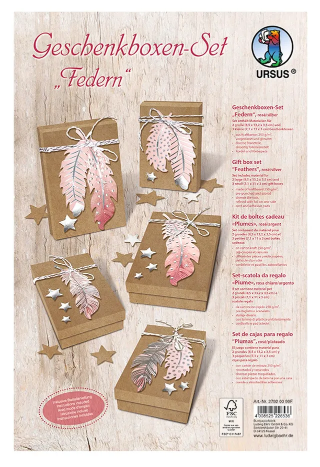 ursus-27920099f-geschenkboxen-set-federn-ros-silber-5-boxen-kraftkarton-250-g-qm image 1