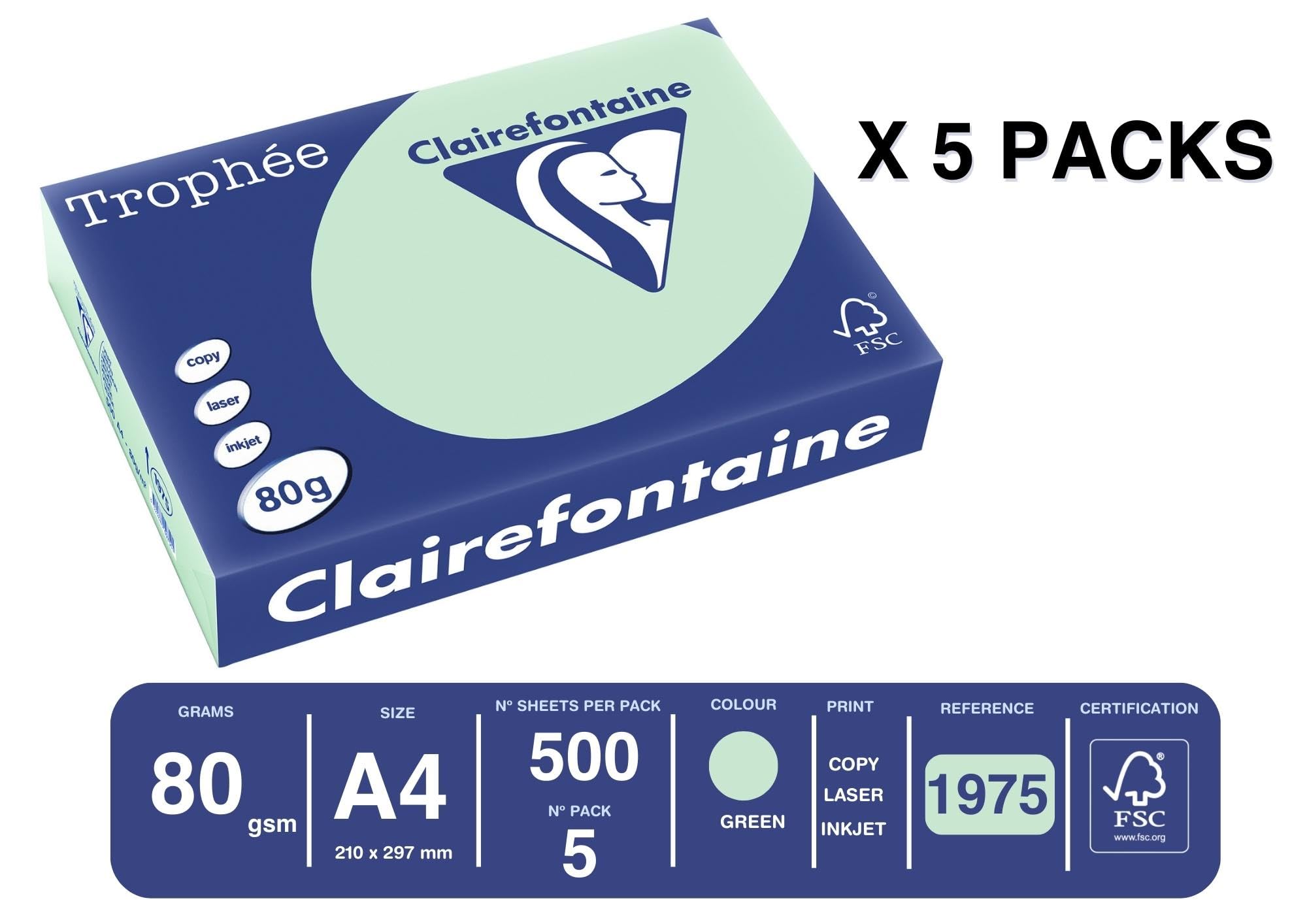 clairefontaine-1975c-troph-e-karton-pastell-druckerpapier-din-a4-80g-gr-n-5-x-50 image 2