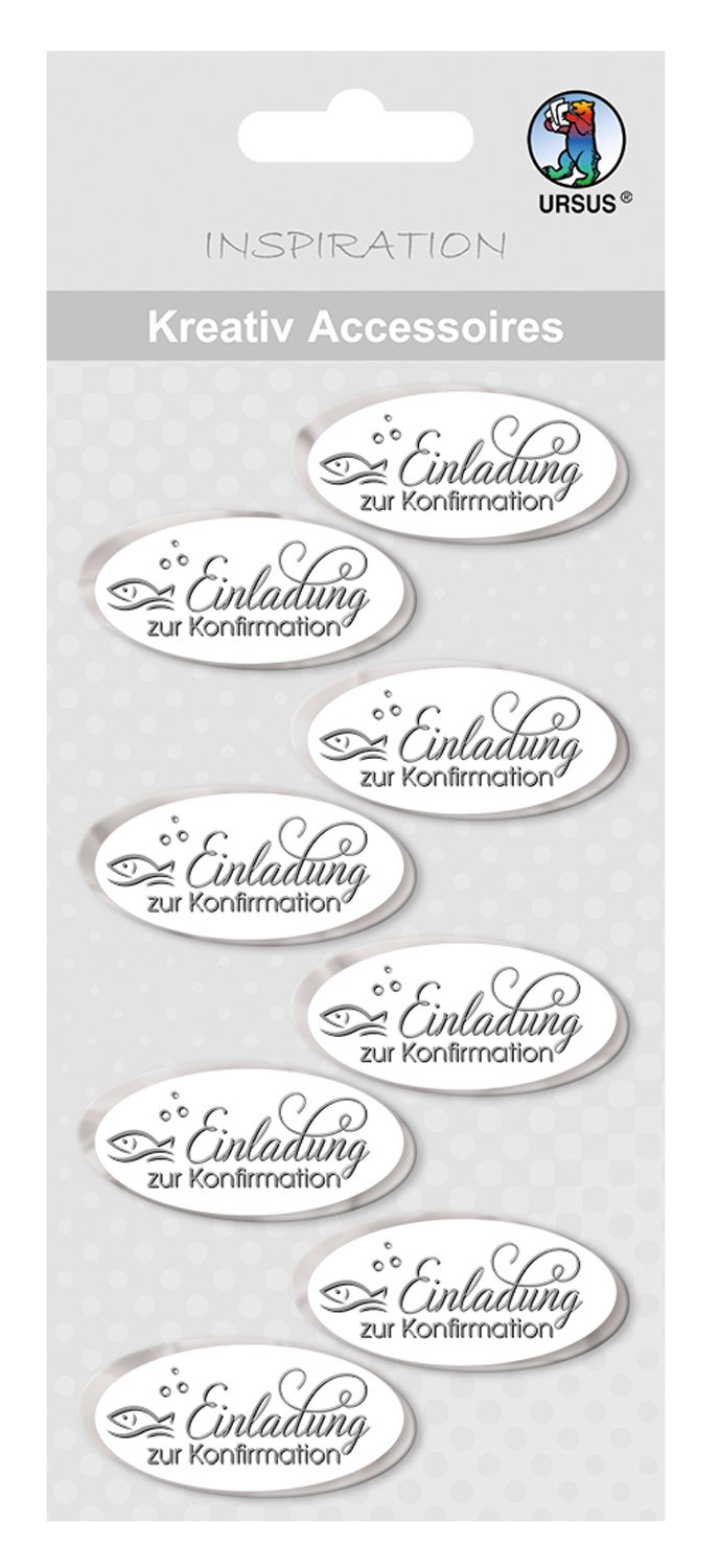 ursus-564000321f-kreativ-accessoires-einladung-zur-konfirmation-8-st-ck-wei-silb image 1