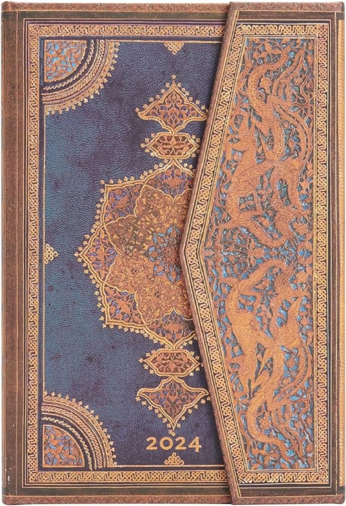 paperblanks-safavid-indigo-12-monatskalender-2024-vertikal-mini-100x140-mm-deuts image 1