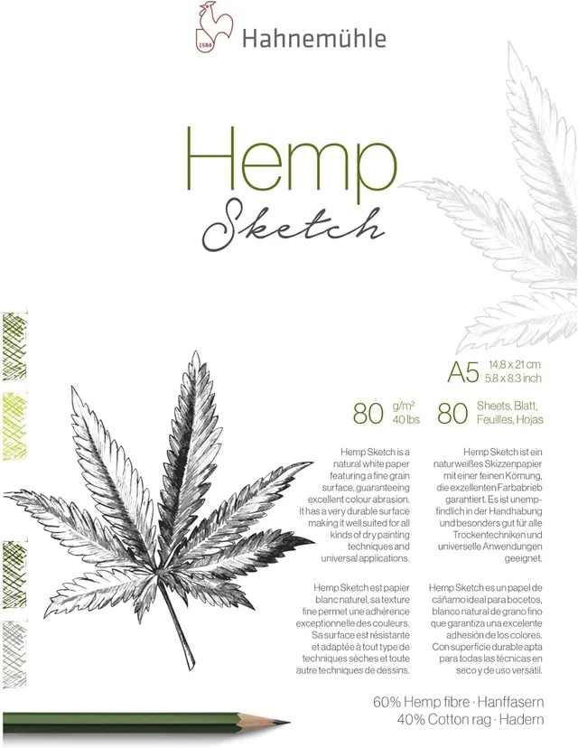 hahnem-hle-hemp-sketch-zeichenblock-din-a5-80-g-m-80-blatt-naturwei image 1