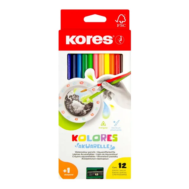 kores-akuarelle-wasserfarbenstifte-12er-set-dreikant-buntstifte-mit-weicher-mine image 1