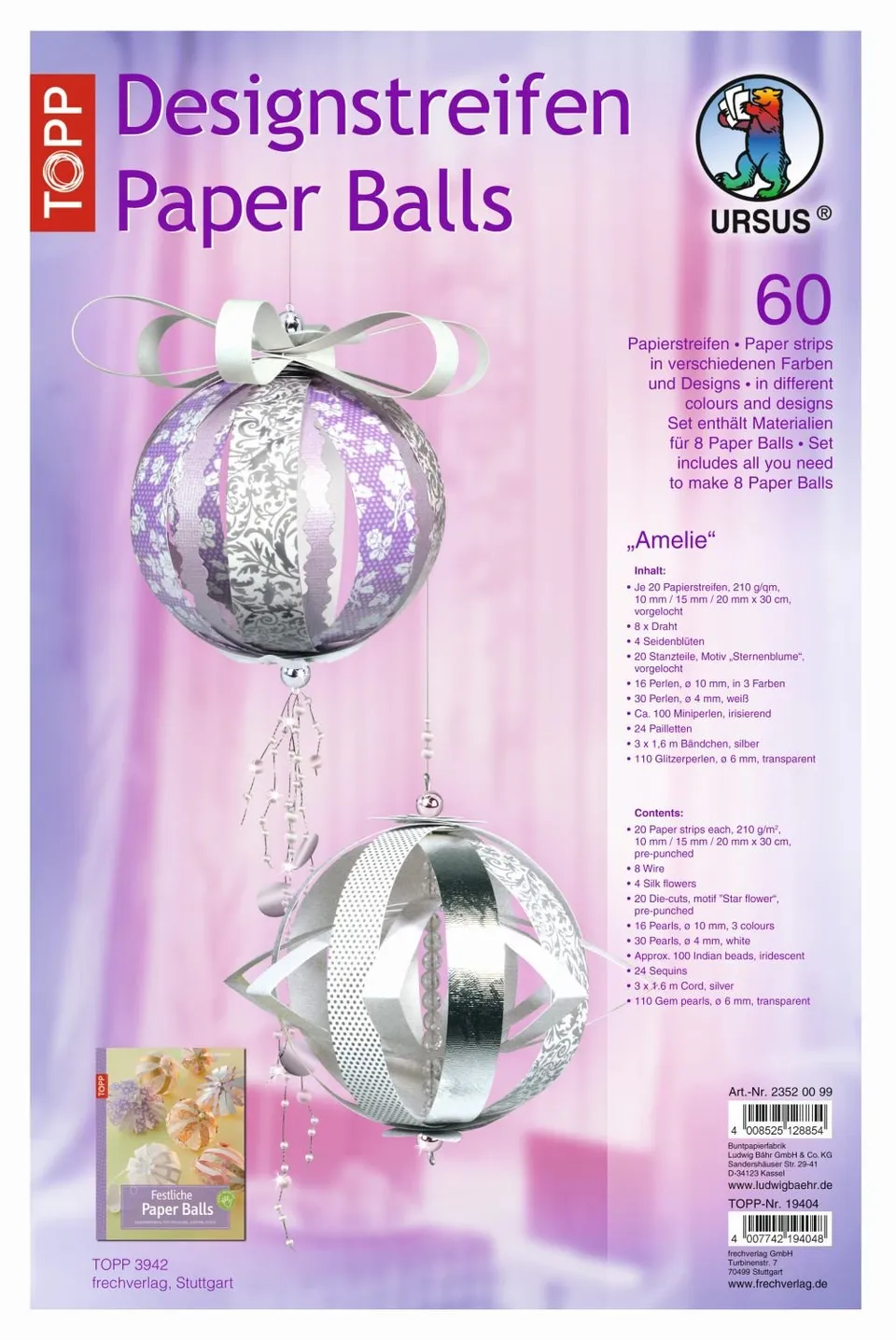 ursus-paper-balls-amelie-bastelset-f-r-8-kugeln-ca-10-cm-60-designstreifen image 1