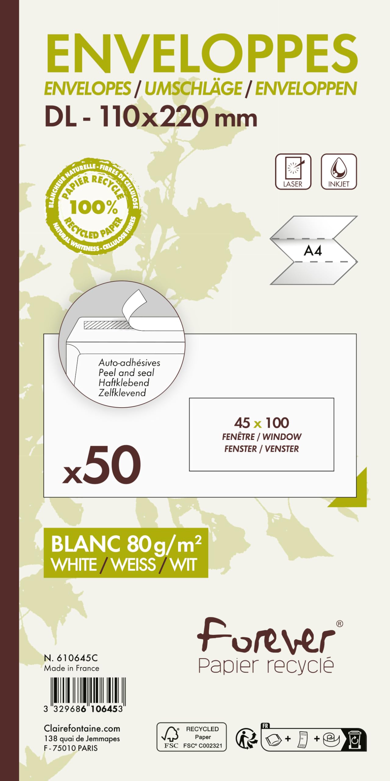 clairefontaine-forever-610645c-umschl-ge-dl-110x220-mm-wei-mit-fenster-50-st-ck- image 3