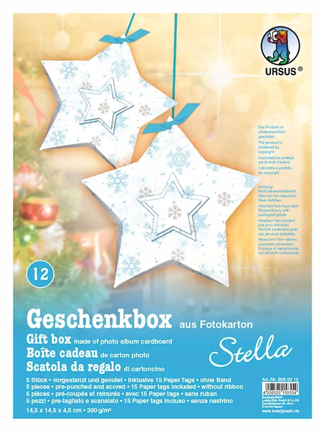 ursus-geschenkbox-stella-schneestern-blau-5-st-ck-mit-paper-tags image 1