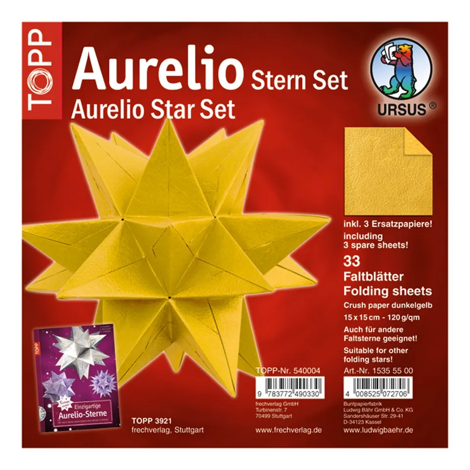 ursus-faltbl-tter-aurelio-stern-crush-paper-dunkelgelb-15x15-cm-33-blatt image 1