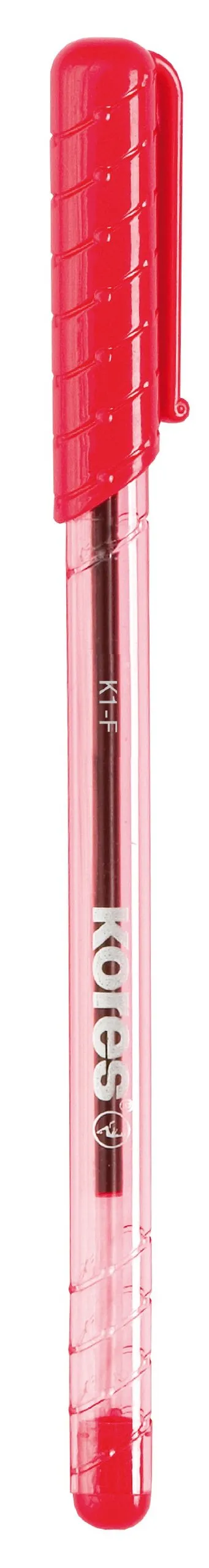 kores-k1-kugelschreiber-rot-0-7-mm-ergonomischer-biro-dreikant-12er-pack image 1