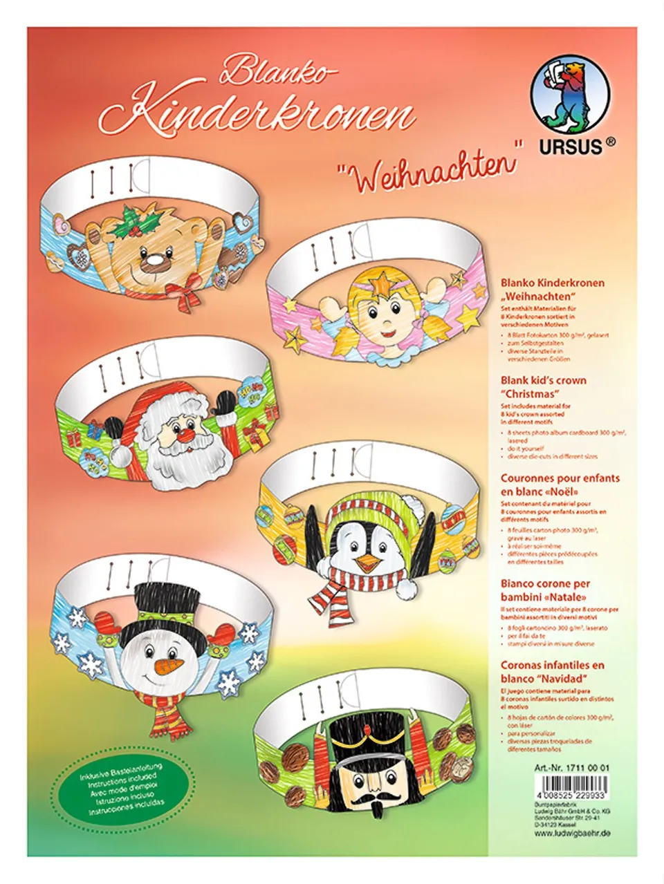 ursus-17110001-blanco-kinderkronen-weihnachten-wei-24-8-x-33-cm-8-st-ck-300-g-qm image 1
