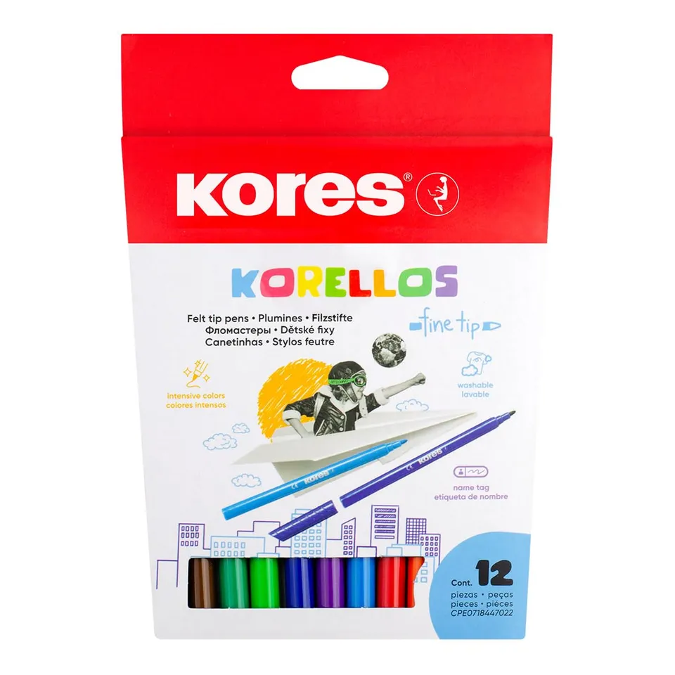 kores-korellos-filzstifte-12er-set-feine-spitze-abwaschbar-sortierte-farben image 1