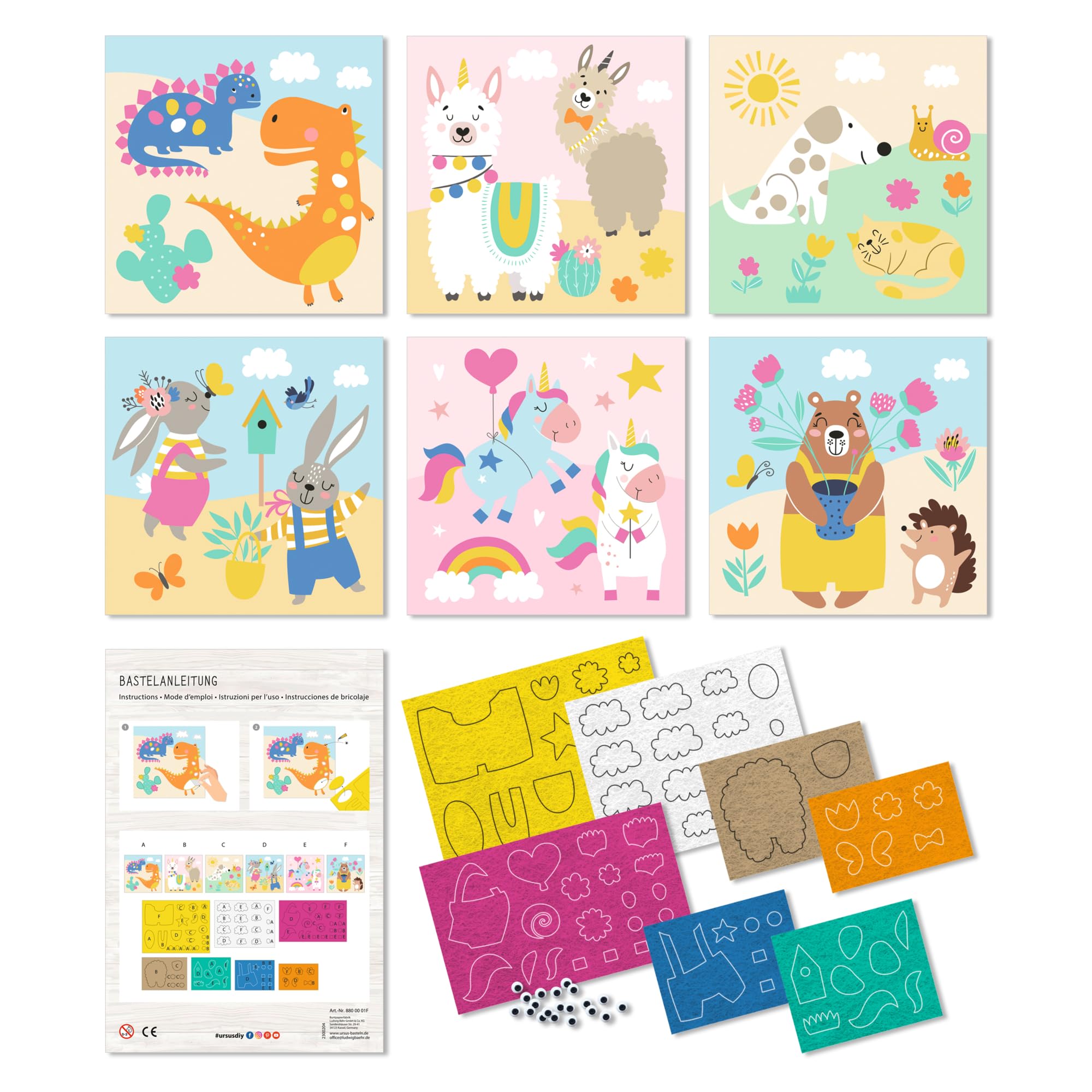 ursus-bastelset-filzbilder-happy-friends-8800001f-6-motivkarten-20-x-20-cm-mit-f image 6