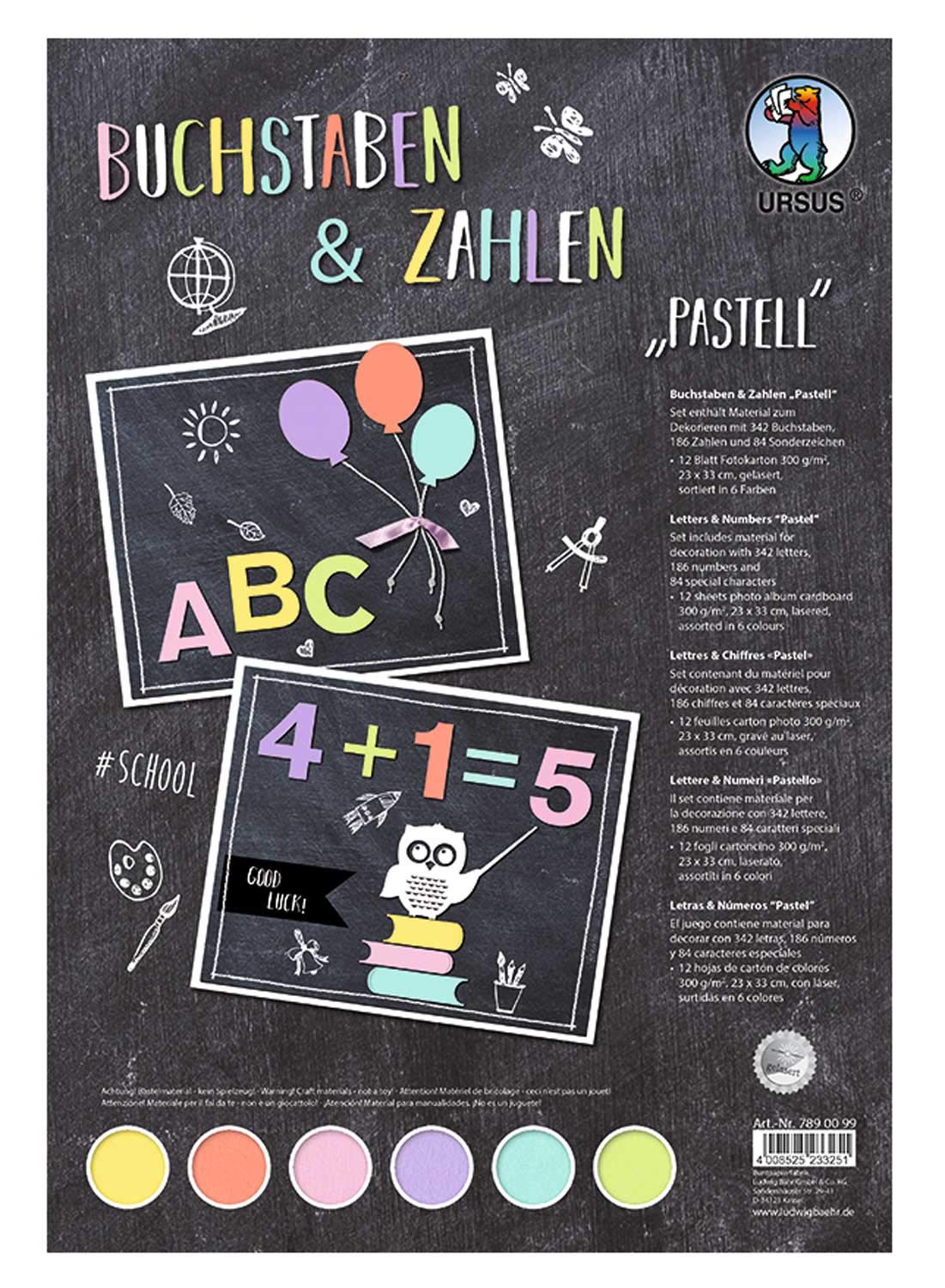 ursus-7890099-buchstaben-und-zahlen-pastell-fotokarton-300-g-qm-612-teile image 1