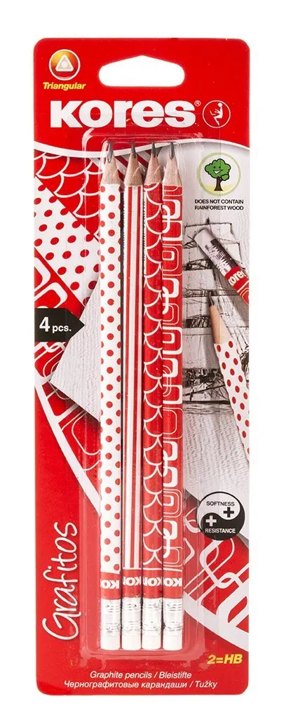 kores-grafitos-hb-bleistifte-retro-rot-wei-dreikant-4-st-ck image 1