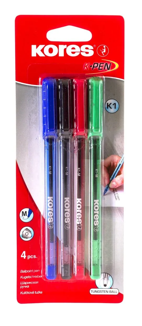 kores-k1-kugelschreiber-1-0-mm-dreieckig-4er-set-blau-schwarz-rot-gr-n image 1