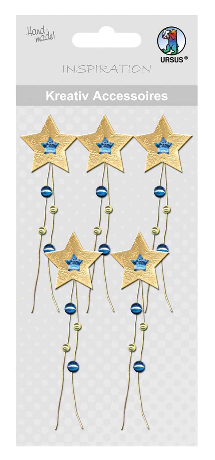 ursus-56400074-kreativ-accessoires-sterne-gold-blau-5-teiliges-deko-set image 1