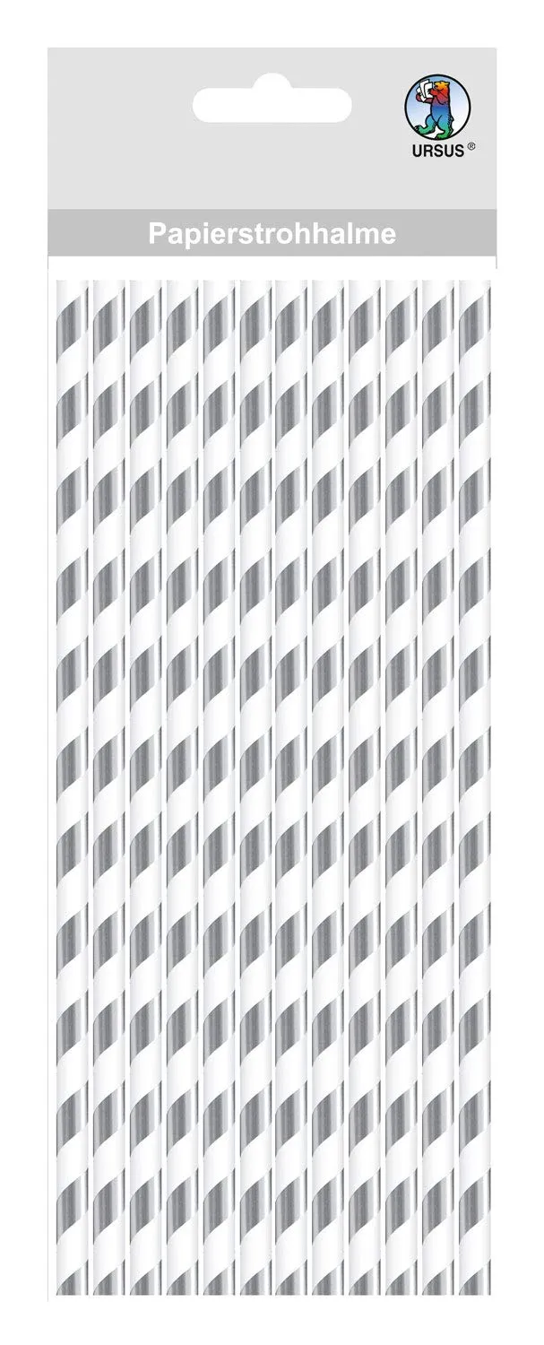ursus-56850004-papierstrohhalme-mit-streifen-silber-gr-e-s-19-5-cm-24-st-ck-mit- image 1