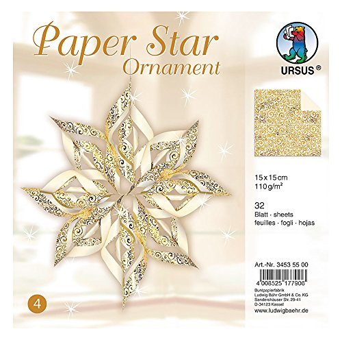 ursus-34535500-paper-star-ornament-3-bastelset-gold-32-blatt-15-x-15-cm-110-g-vo image 4