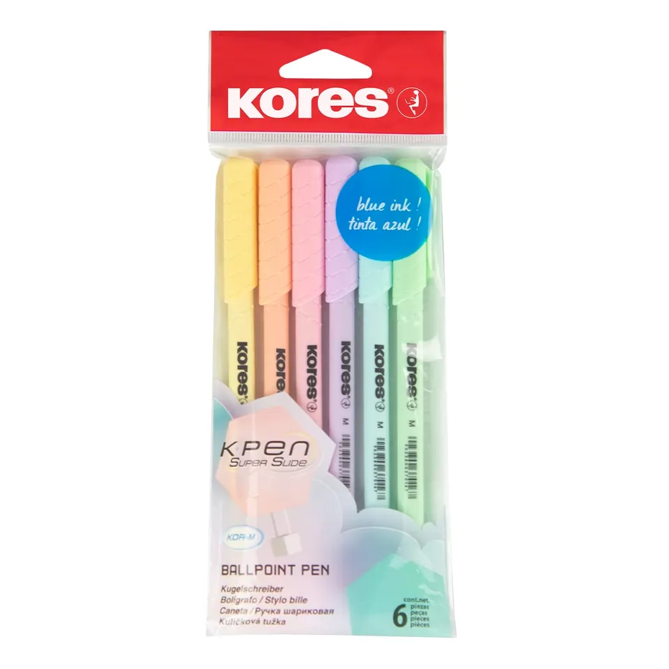 kores-k0r-m-kugelschreiber-pastellfarben-1-0-mm-6er-set-mit-blauer-halbgel-tinte image 1