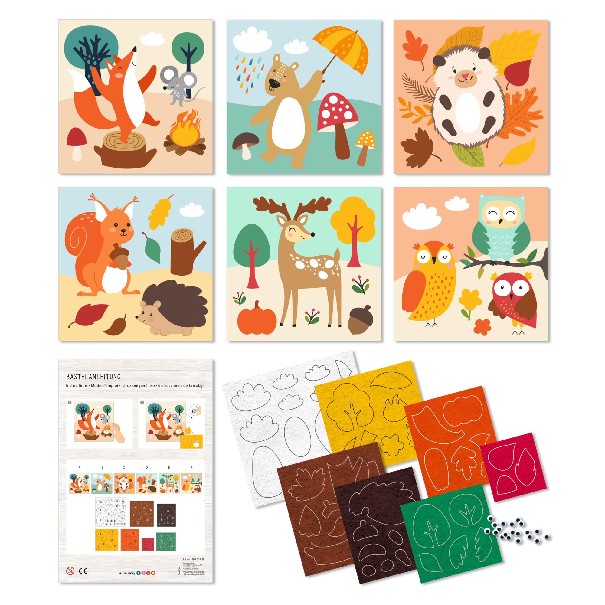 ursus-bastelset-filzbilder-forest-friends-8800002f-6-motivkarten-20-x-20-cm-mit- image 6
