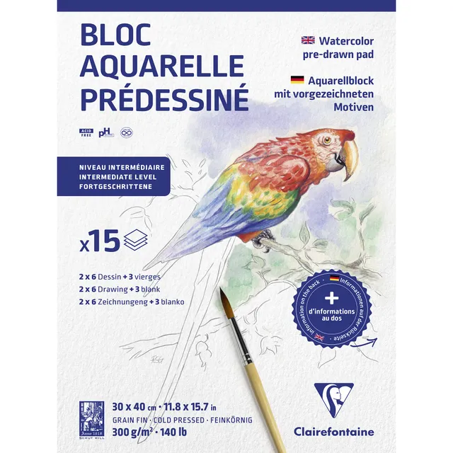 clairefontaine-975725c-aquarellblock-30x40-cm-300g-tiere-mit-vorgezeichneten-mot image 1