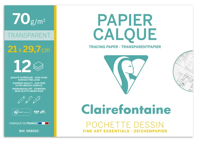 clairefontaine-96852c-transparentpapier-mappe-a4-12-blatt-70-75g-transparent image 1
