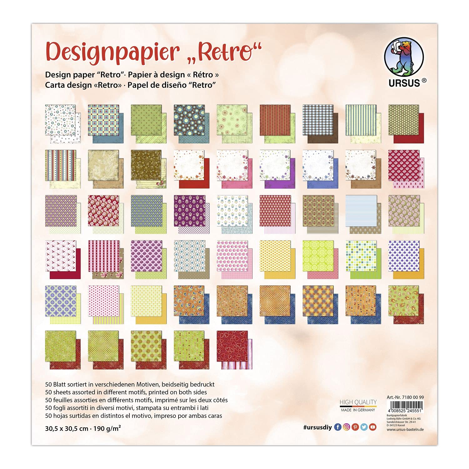 ursus-design-papier-retro-50-blatt-motiv-papier-30-5-x-30-5-cm-190-g-m image 1