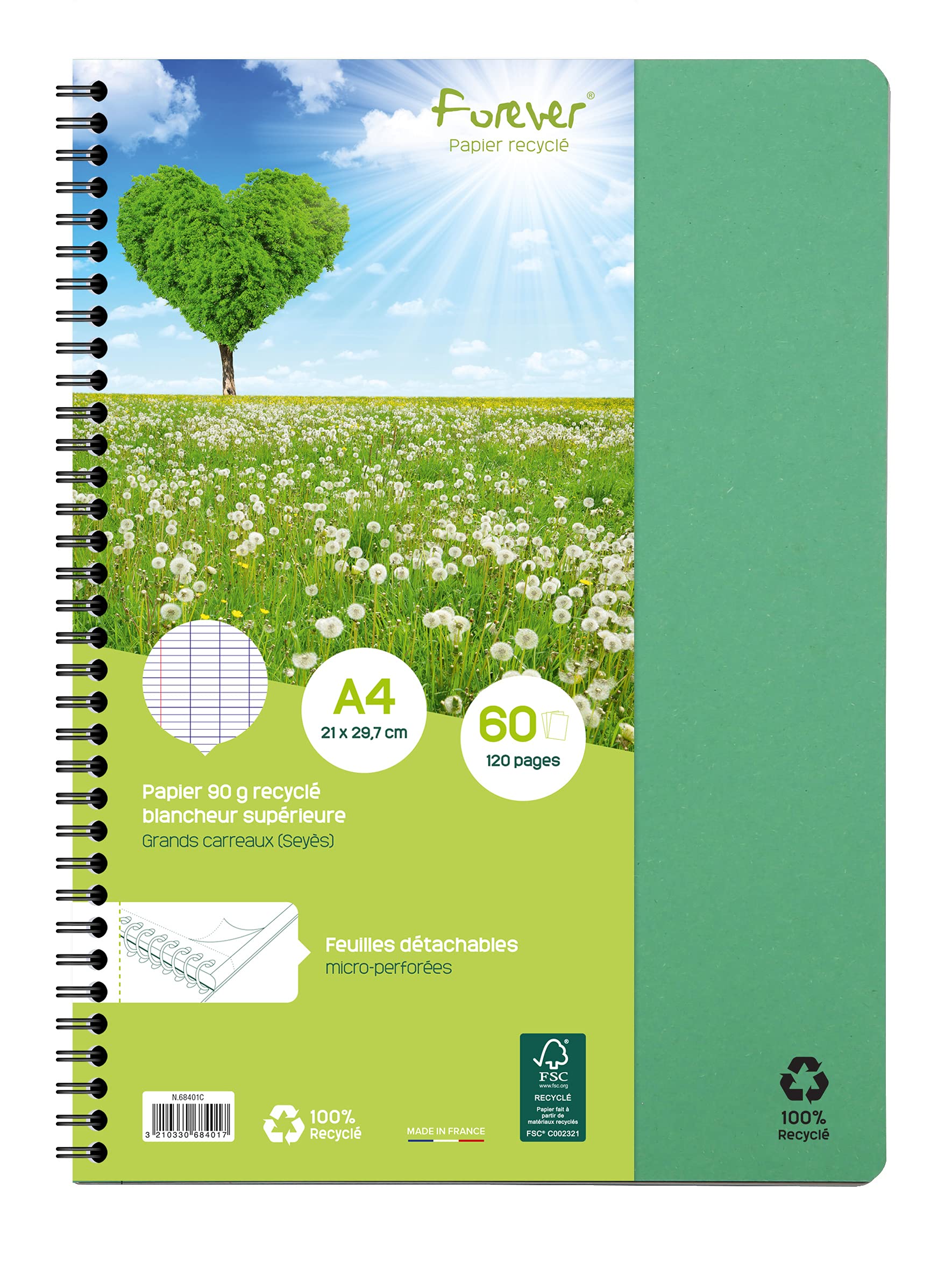 clairefontaine-forever-68412c-spiralheft-a5-60-blatt-kariert-90g-gr-n-recycling image 8