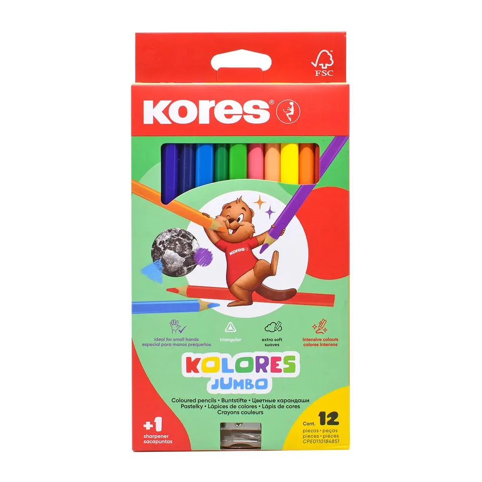 kores-kolores-jumbo-12-dicke-farbstifte-dreieckig-mit-5-mm-mine-inkl-spitzer image 1