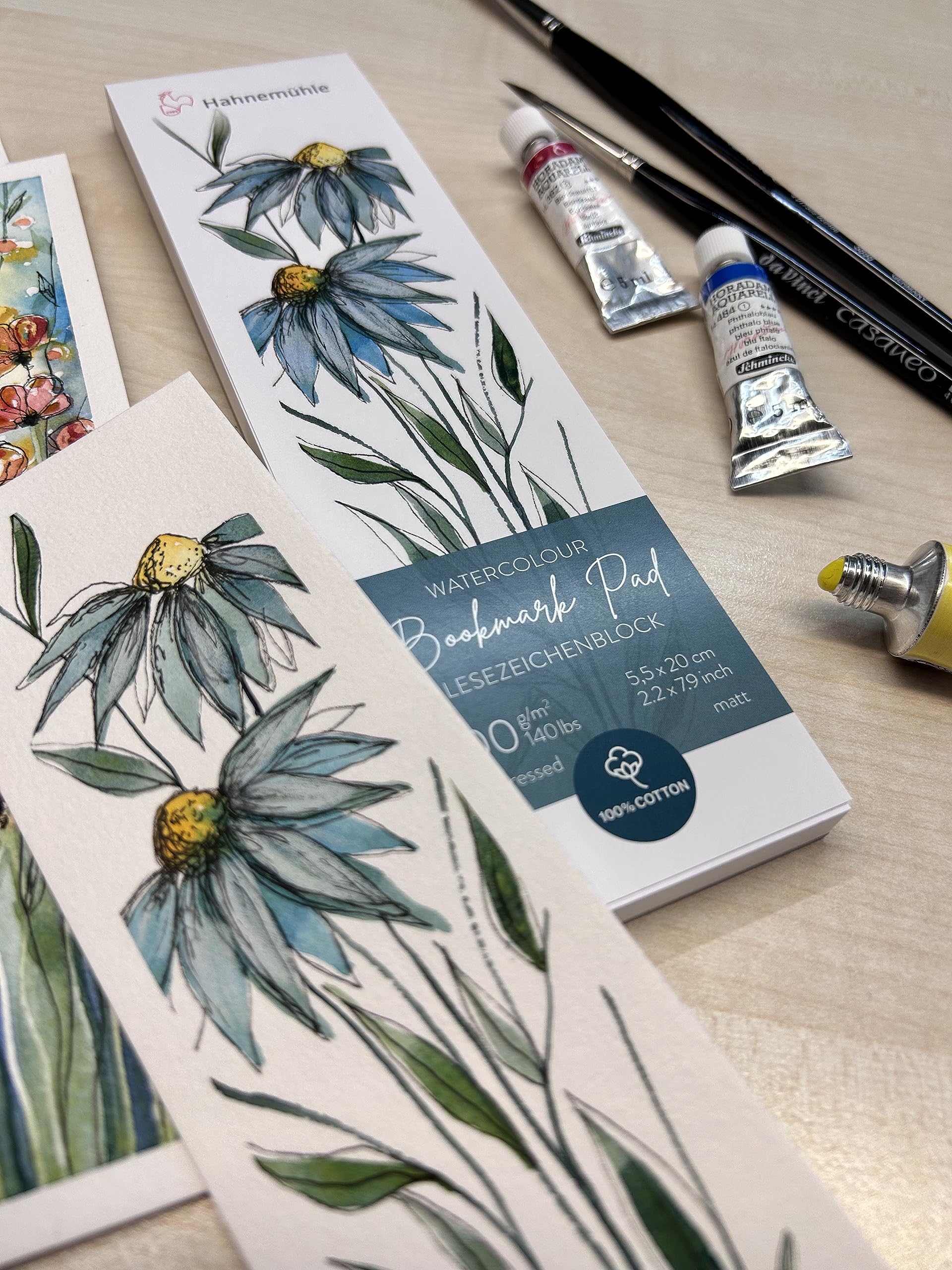 hahnem-hle-watercolour-bookmark-pad-5-5-x-20-cm-300-g-m-15-lesezeichen-100-baumw image 5