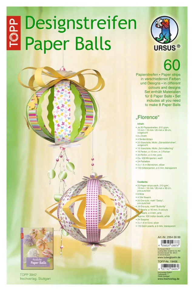 ursus-23540099-designstreifen-paper-balls-florence-set-f-r-8-kugeln-10-cm image 1