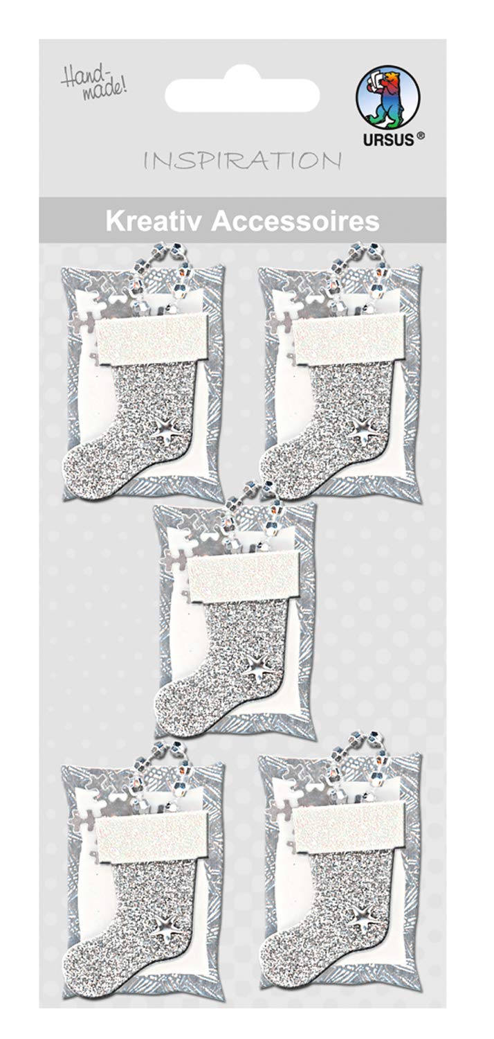 ursus-564000164-kreativ-accessoires-weihnachtsstrumpf-silber-6-selbstklebende-st image 1