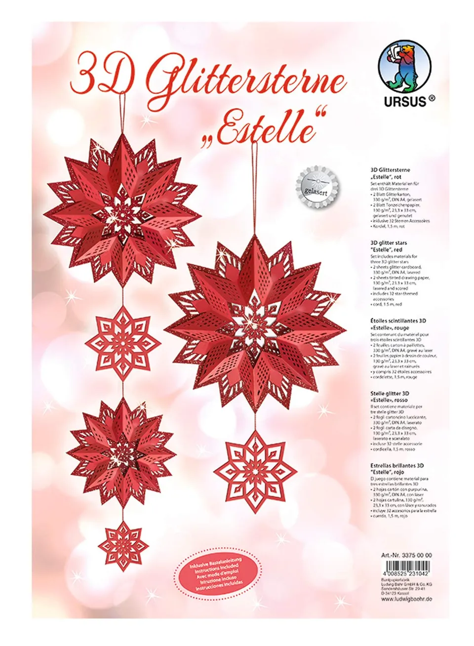 ursus-glitterstern-3d-estelle-rot-bastelset-f-r-3-sterne image 1